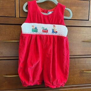 Boys Smocked Christmas Red Bubble Short Romper sz 2t